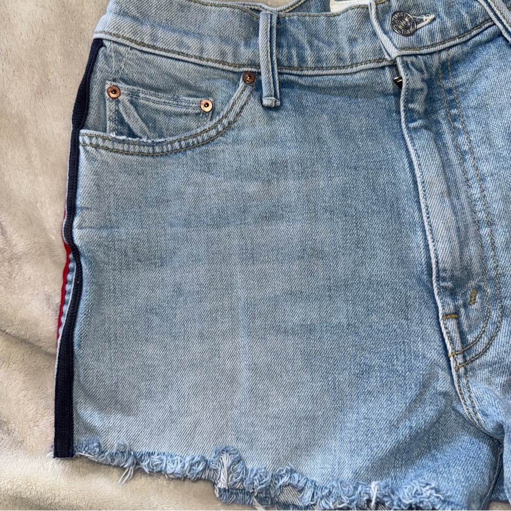 MOTHER Superior Denim Easy Does It Short Blue Thanks Again Racer Wash Size 27 - Picture 8 of 14
